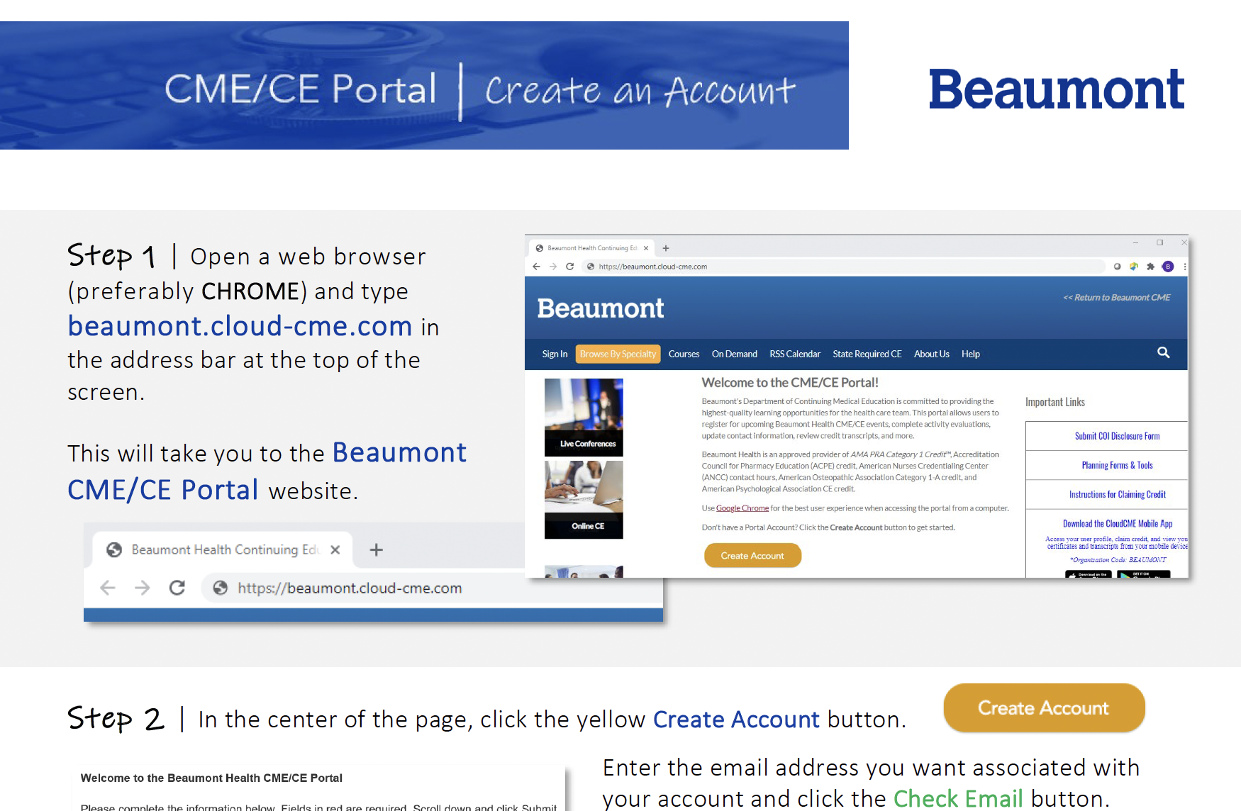 Beaumont CME Account Creation